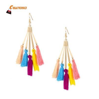 Retro tassel colored hoop unique earrings women